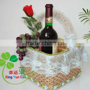 Natural Wicker Bottle Basket With Laced Rim and Handle (factory Supplier) thumbnail-1