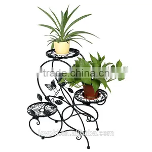 Handicraft Garden Decor Plant Pot Display Retro 3-tier Classic Flower Stand With Modern "S" Design Iron Plant Pot Trays thumbnail-1