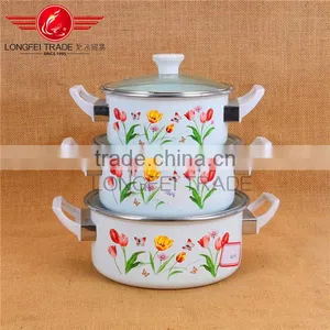 110DG Enamel Casserole Set Pot 3pcs Enamel Cast Iron Cookware thumbnail-1