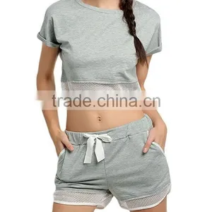 Women's Cheap Fashion Casual American Style Clothing Mesh Trim 2 Piece Set Crop Tops + Pocket Shorts Outfit Suit thumbnail-2