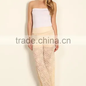 Ladies Trousers FLORAL PATTERN LACE High Waist Yoga PALAZZO PANTS thumbnail-6