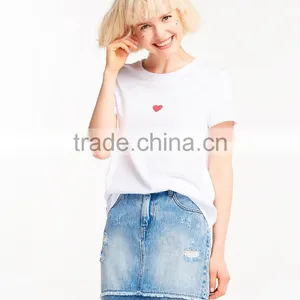 Lovely Heart Pattern Design Custom Printing 100% Cotton Custom O Neck Women White t Shirt thumbnail-1