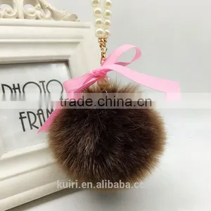Women Fashion Cute Faux Fur Ball Faux Pearl Keychain Handbag Key Ring Car Key Chain Fmq-16 thumbnail-5