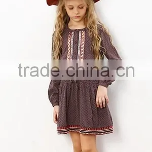 Fall Boutique Girl Clothing Vintage Long Sleeve 100% Cotton Casual Girl Child Dress Custom High Quality thumbnail-2