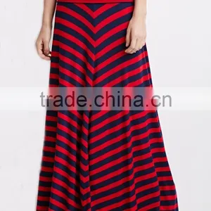 2015 Fold-over Waist Stripe Print Skirts Fashion Long Maxi Skirt thumbnail-5