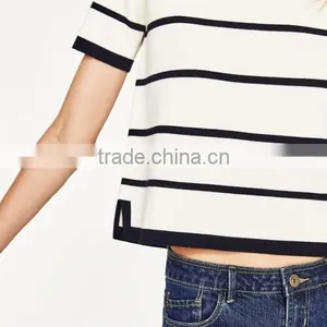 Clothes for Women Printed Striped White and Black Short Sleeve thumbnail-4