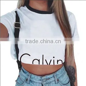 New White Letters Printed Round Neck Short Shirt Women Short Sleeve T Shirt thumbnail-2