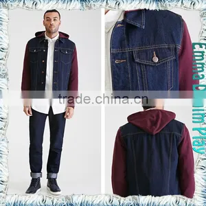 Stylish Denim Long Red Cotton Sleeves Hood Jackets for Men thumbnail-1