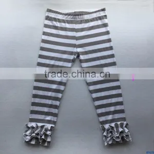 2017 Autumn New Woman Icing Style Leggings Wholesale Ladies Stripe Cotton Knitted Trousers Adult Girls Long Capris Pants Ruffle thumbnail-1