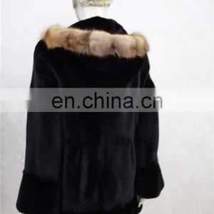 80cm Import Mink Fur Coat Parka Dyed Real Mink Fur Jacket With Hood thumbnail-3