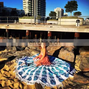 72" Indian Blue Mandala Hippie Mandala Round Bohemian Beach Throw Table Cover Wall Hanging Yoga Mat thumbnail-1