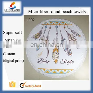 250gsm Round 150*150cm Mirofiber Beach Towels Custom With Digital Print thumbnail-1