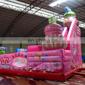 Multifunctional Inflatable Rainbow Candy Jumper Obstacle Bouncer House, Inflatable Bouncer Castle With Double Slide thumbnail-3