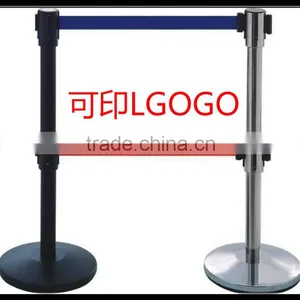 Manufacturer-Black Bank-Hotel Belt Barrier-Retractable Stainless-Steel -Stanchion-Double Blet Stand Pole thumbnail-1