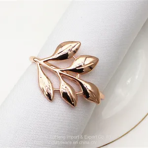 Decorative Leaf Design Shiny Polished Wedding Tabletop Metal Napkin Ring thumbnail-3
