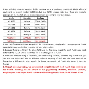 Serial Port FLASH Memory Chip 128M-bit Memory SPI Flash W25Q128 Winbond Memory IC for Voice Chip's Audio Files Storage Sound Playback Devices as USB thumbnail-5