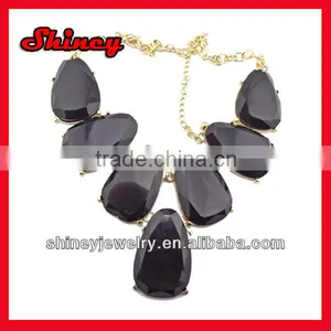 New Golden Black Statement Resin Drop Choker Necklace Costume Jewelry thumbnail-1