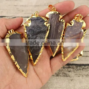 JF6939 Hotsale Big Natrual Agate Arrow Head Gold Plated Gemstone Arrowhead Pendant Quality Choice thumbnail-2