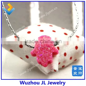 Wholesale Price Synthetic Pink Opal Hamsa/Hand Opal 925 Sterling Silver Opal Hamsa Necklace thumbnail-2