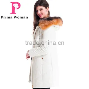 Winter Women Medium Length Slim Cut Coat With Brown Fox Hat Overcoat thumbnail-2