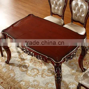 Luxury Classical Royal Baroque French Style Traditional Carved Wooden Antique Gold Silver Stroke Dark Brown Dining Room Set Quality Choice thumbnail-6