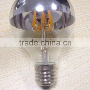 G80/G95/G125 Led Filament Bulb Globe Light Half Chrome/mirror Glass 6 Watt 8w Dimmer E27/E26/B22 thumbnail-1