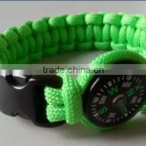 9" Green Paracord Bracelet Survival Kits Whistle Compass Buckle thumbnail-1