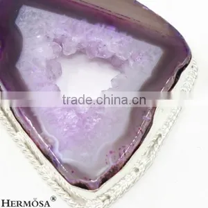Fashion Purple Hole Drusy Druzy 925 Sterling Silver Women Gift Necklace Pendant thumbnail-2