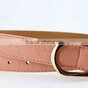 Women's Fashion Pink PU Leather New Dress Belt With Smooth Gold Buckle Belt thumbnail-3