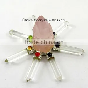Rose Quartz Rough Point Crystal Pencil W/Chakra Cab. Energy Generator thumbnail-1