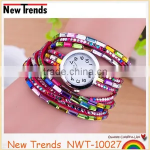 Fashion Lady Watch Korea Colorful Rhinestone Leather Wrist Watch thumbnail-5