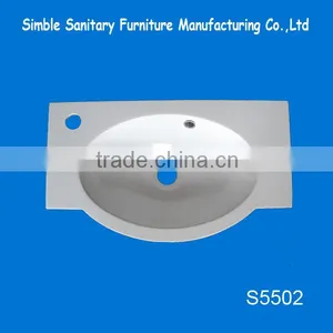 Glossy White Bathroom Wash Basin Artificial Stone Basin thumbnail-2