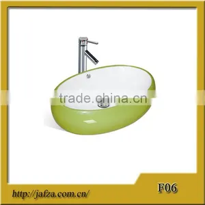 F06 Popular Two Color Basin, Oval Basin, White Inside and Green Outside Wash Basin thumbnail-1