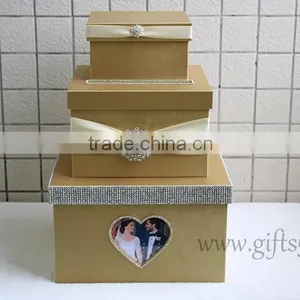 Gold Card Box for Wedding Luxury Wedding Keepsake Box Large Wedding Card Boxes thumbnail-1