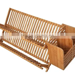 BH002/ Unique Foldaway Counter Kitchen Decor Bamboo Folding Dish Drying Stainless Steel Utensil Rack thumbnail-3