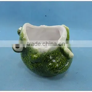 Small Frog Ceramic Garden Pot, Pottery Garden Flower Pot thumbnail-2