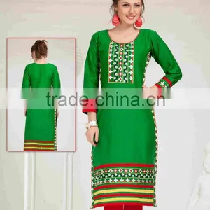 Designer Silk Embroidered KURTI-TUNIC-TOP-KURTA thumbnail-5