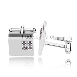 Customized Latest Metal Silver Cuff Link Jewelry Mens Shirts Austria Crystal Cufflinks thumbnail-2