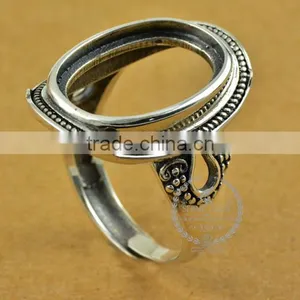 14*19mm 925 Sterling Silver Antiqued Silver Vintage Style Oval Bezel Simple Pattern Ring Base Blank Supplies DIY Finding 1223064 thumbnail-1