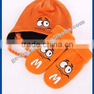 2015 New Product China Manufacturer CUSTOM LOGO OEM Winter Acrylic Baby Cartoon Warm Winter Set Beanie Hat Gloves thumbnail-1