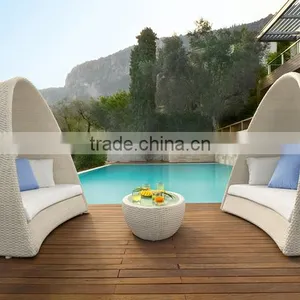 Outdoor Rattan Furniture Round Canopy Beach Sun Bed thumbnail-1
