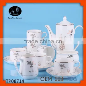 Elegant Ceramic Tea Pot & Coffee Pot Set , Ceramic Coffee Pot and Cup Set With Decal thumbnail-1