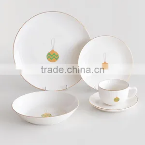 Porcelain Dinnerware Set With Gold Line and Decal,Christmas Dinnerware Set With Gold Lines,ceramic Dinnerware Set With Gold Line thumbnail-1