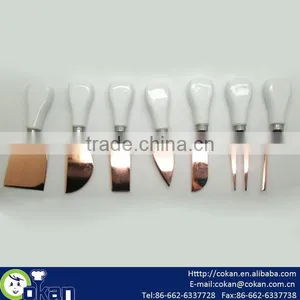 High Quality Rose Gold Color 7pcs Cheese Knife Set With Ceramic Handle,cheese Tool Set CK-KS036 thumbnail-1