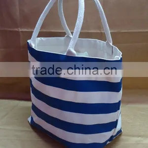 Natural Canvas Stripe Print Tote Bag - One Color Stripe - Fashionable Ecofriendly thumbnail-2