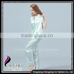 CXTZ01 Wholesale Cheap Ladies Silk Pajamas Home Wear With Pockets thumbnail-3