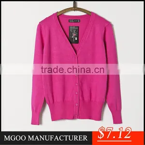 MGOO 2016 New Arrival Wine Red Cashmere Cardigan Plain Cotton Women Sweaters Buttons Up Brand thumbnail-3