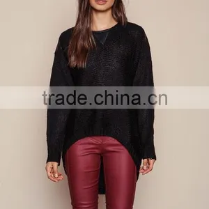 MGOO Brand Sweaters Pullover Model Black Leathertte Sweaters Knit Hi Low Fashion Clothing Urban thumbnail-4