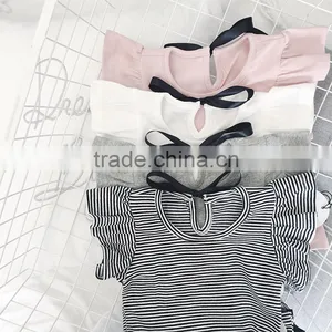 0-6 Years 2017 Wholesale Cotton Summer Sleeves Bow Baby Girls Blouses (pick Size Color) thumbnail-1