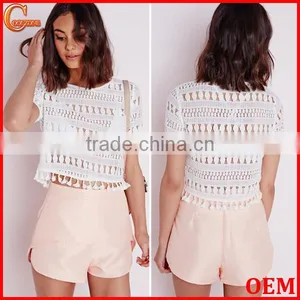 Fashion Elegant Short Sleeve Lace Blouses for Women thumbnail-1